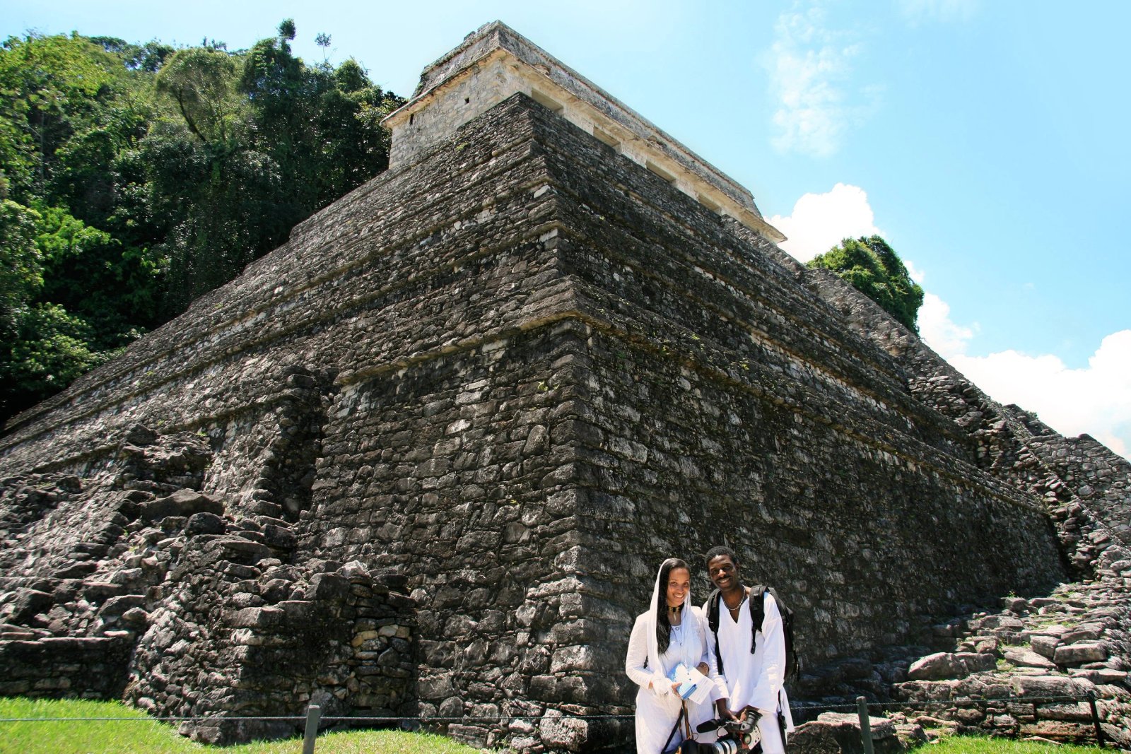 Queen and Hakeem filming at Temple of the Inscriptions in Palenque, located in the modern-day state of Chiapas, Mexico